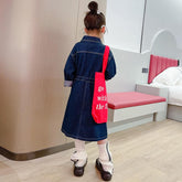 Kids Girl Denim Dresses Pockets Ropes-Veeddydropshipping